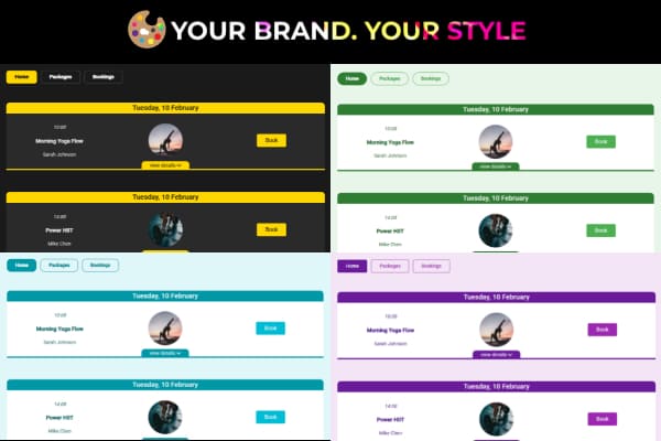 fitness class booking system with widget. WordPress integration - Customizable widget for any site.